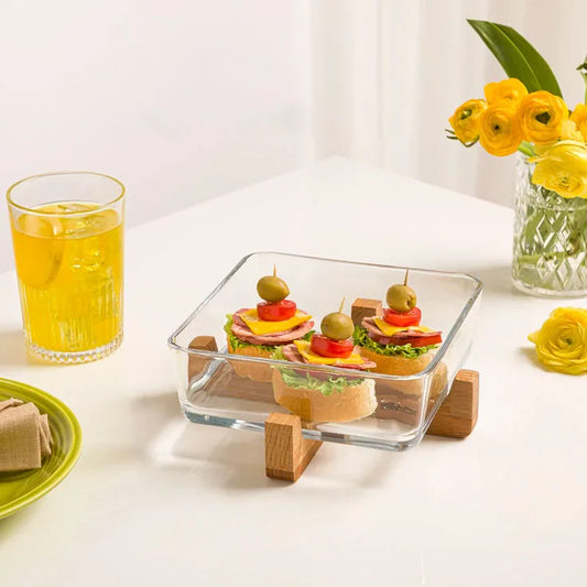 SnackEase Wooden X-Base Server with Glass Dish
