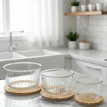 Fluted Design Airtight Glass Bowls Set