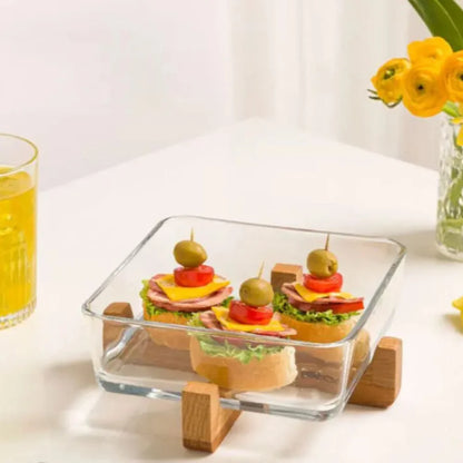 SnackEase Wooden X-Base Server with Glass Dish
