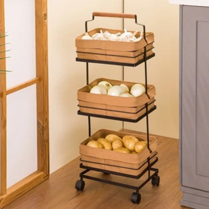 3-Layer Metal Storage Rack With Fabric Cover Baskets