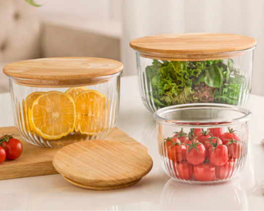 Fluted Design Airtight Glass Bowls Set