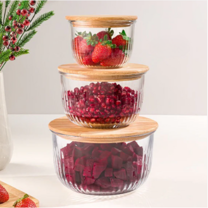 Fluted Design Airtight Glass Bowls Set