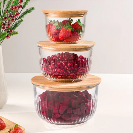 Fluted Design Airtight Glass Bowls Set
