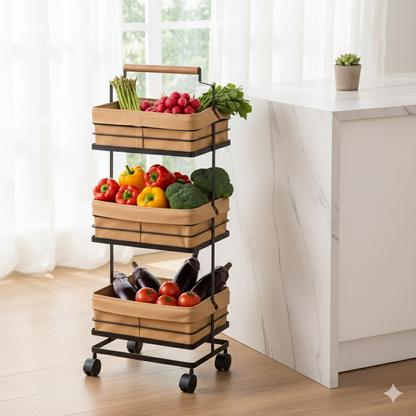 3-Layer Metal Storage Rack With Fabric Cover Baskets